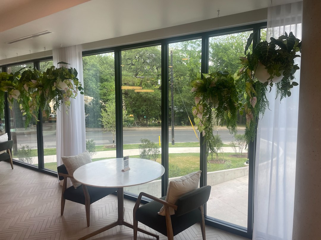Elegant Sheer Draperies for One Oak Condo Common Area on S 1st St in Austin, TX